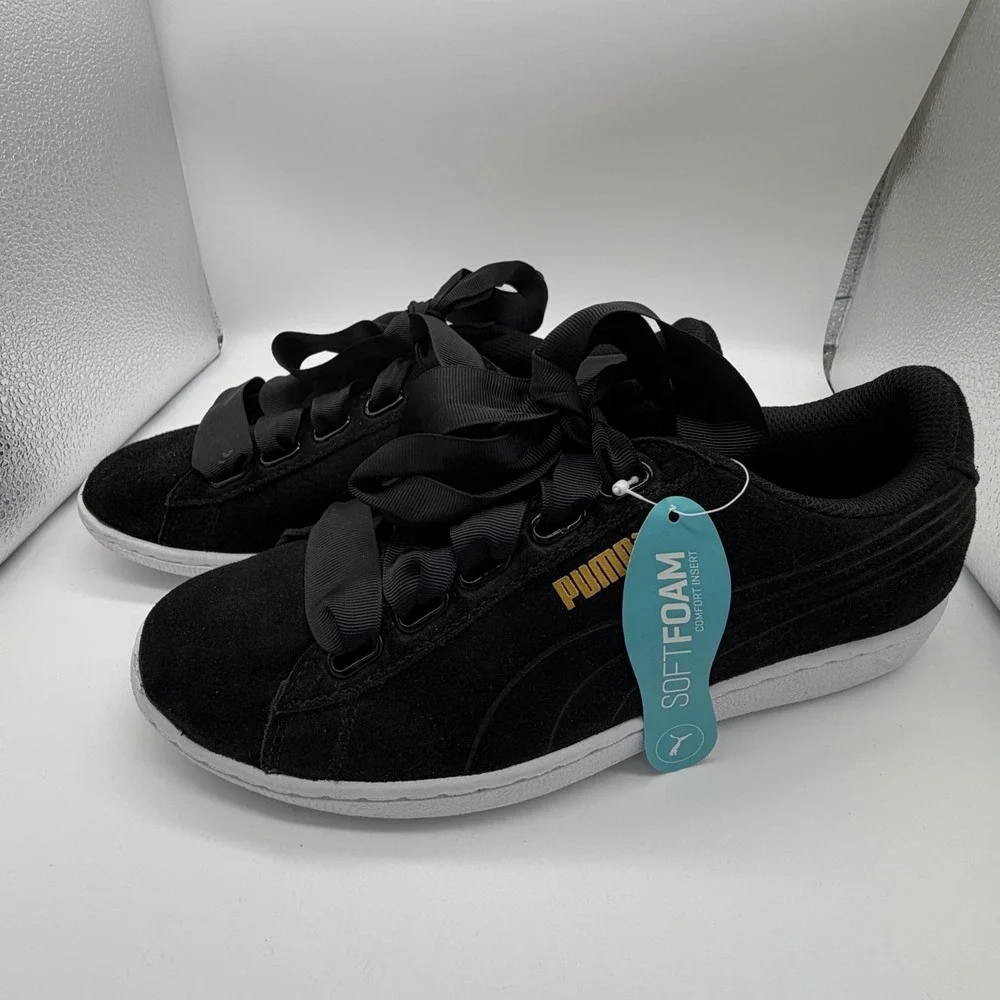 Puma Vikky Ribbon Women's 8.5 Black Solid Regular Fit Modern Elegant Coquette